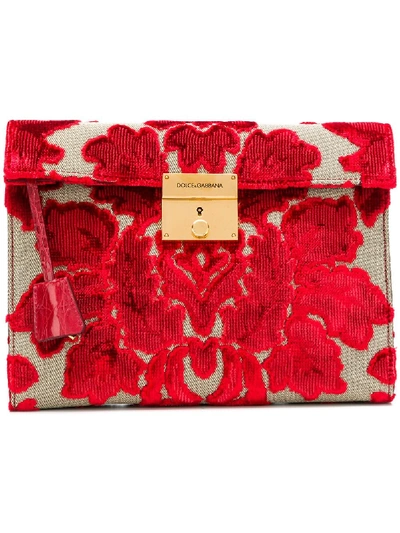 Dolce & Gabbana Velvet Clutch In Red
