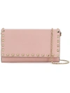 Valentino Garavani Rokcstud Leather Wallet On Chain In  W34 Water Rose