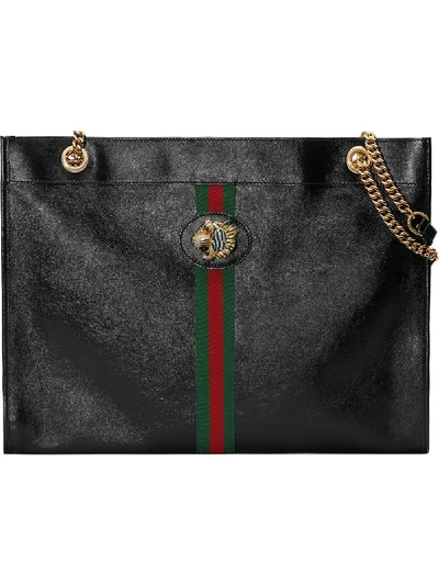 Gucci Rajah Leather Shopping Bag In Black