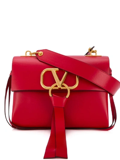 Valentino Garavani Vee Ring Small Leather Shoulder Bag In Red