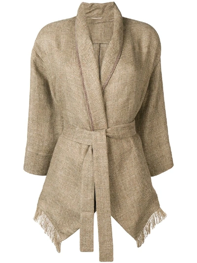 Brunello Cucinelli Linen Belted Jacket In Brown