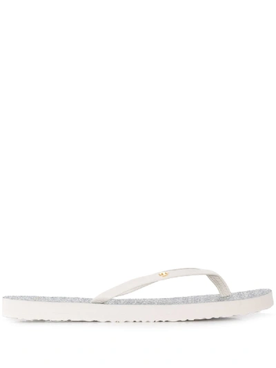 Tory Burch Leather Flip Flops In White