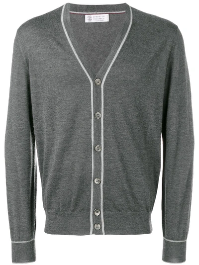 Brunello Cucinelli Cashmere-silk Blend V-neck Cardigan In Grey