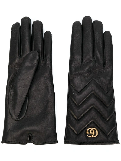 Gucci Gg Marmont Leather Gloves In Black