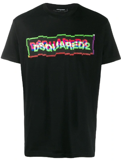 Dsquared2 Trippy Wave Printed Logo Cotton T-shirt In Black