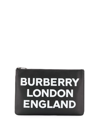 Burberry Printed Leather Clutch In Black
