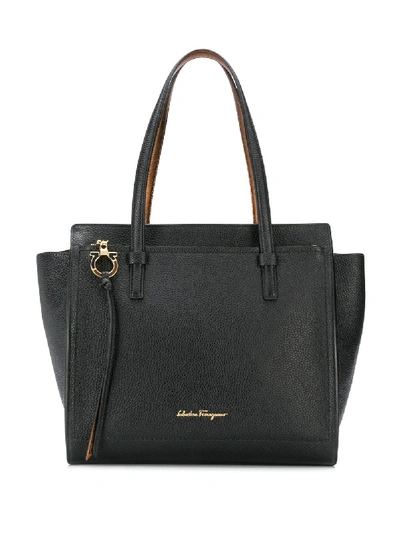 Ferragamo Amy Leather Shopping Bag In Black