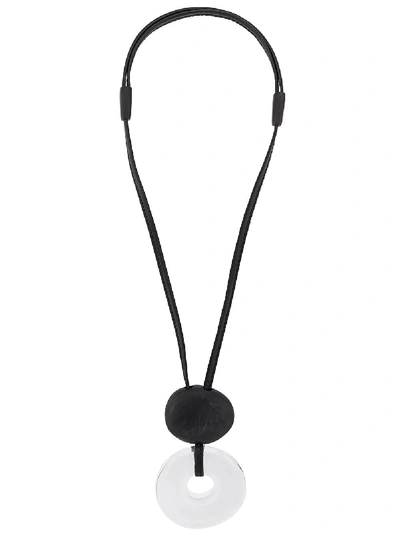 Monies Wood And Leather Drop Necklace In Black
