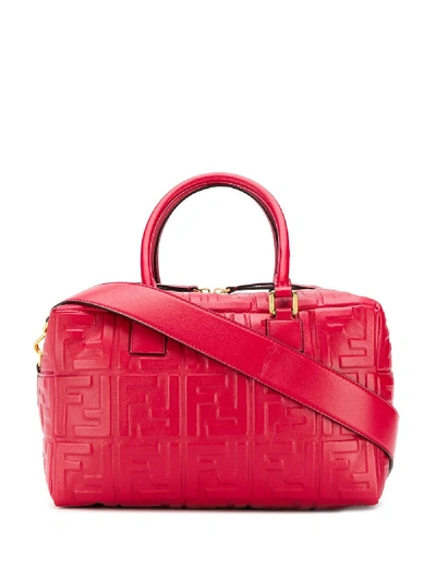 Fendi Boston Small Leather Shoudler Bag In Red