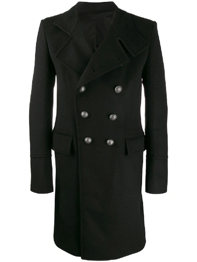 Balmain Cashmere Wool Coat In Black