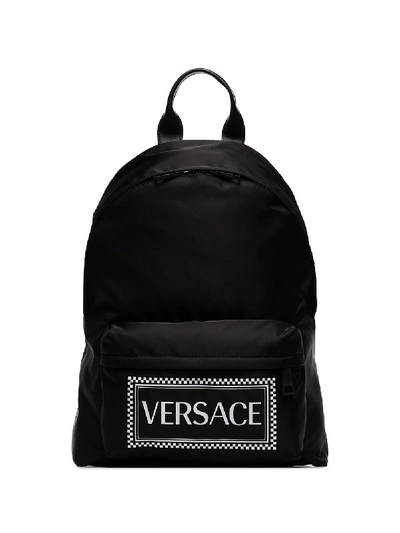 Versace Logo Backpack In Black