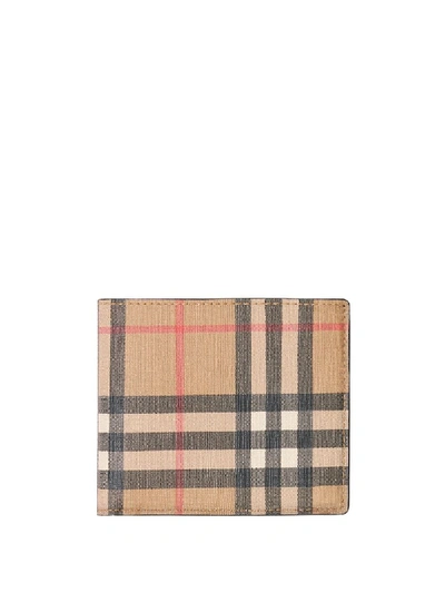 Burberry Check Leather Clutch In Beige