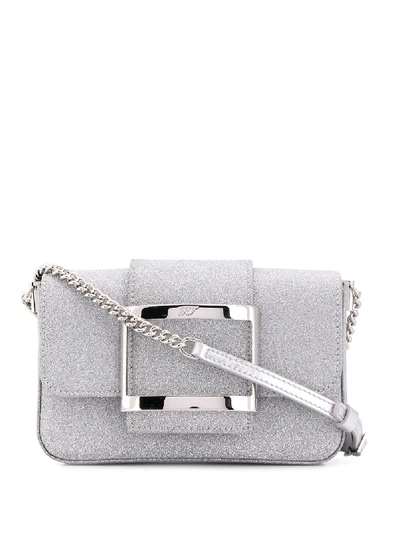 Roger Vivier Tres Vivier Micro Leather Clutch In Silver