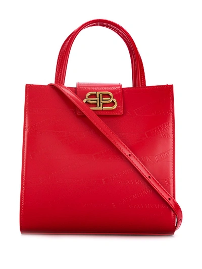 Balenciaga Xs Sharp Embossed Monogram Leather Tote In Red