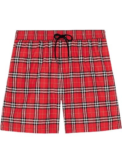 Burberry Check Drawcord Swim Shorts In Cadmium Red Ip Check