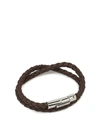 TOD'S BROWN WOVEN LEATHER DOUBLE WRAP BRACELET