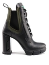 Prada Leather/stretch Lace-up Combat Booties In Black