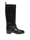 Red Valentino Leather Boot With Flower Detail Puzzle Black Color In Black
