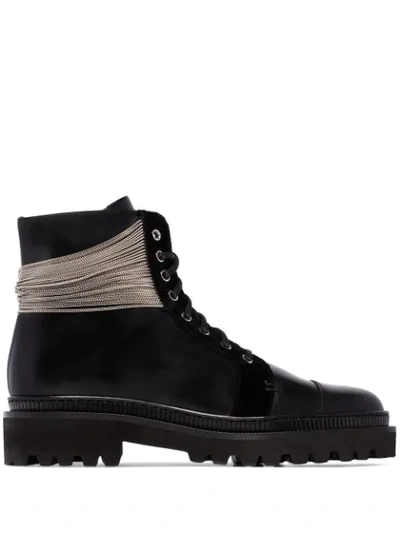 Balmain Muse Chained Leather Combat Boots In Black