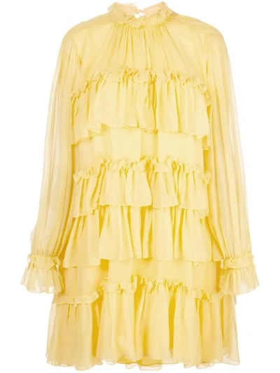 Adam Lippes Tiered Ruffled Silk-chiffon Mini Dress In Bright Yellow