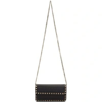 Valentino Garavani Rockstud Leather Continental Wallet On Chain In Black