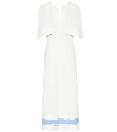 Jil Sander 棉质和亚麻加长连衣裙 In White