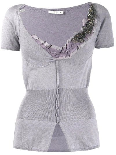 Pre-owned Prada Bead Embellished Top In Grey