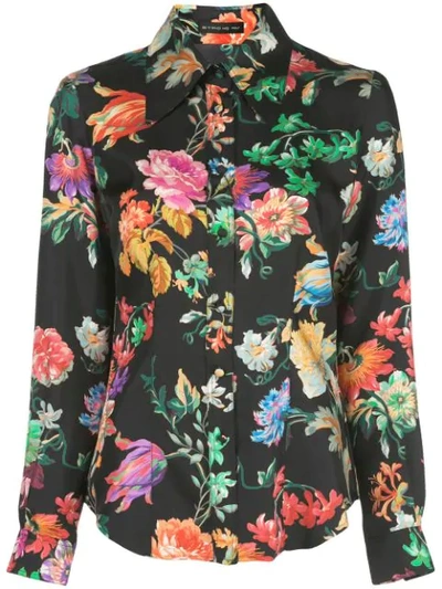 Etro Spaced Floral Print Silk Button-front Blouse In Black