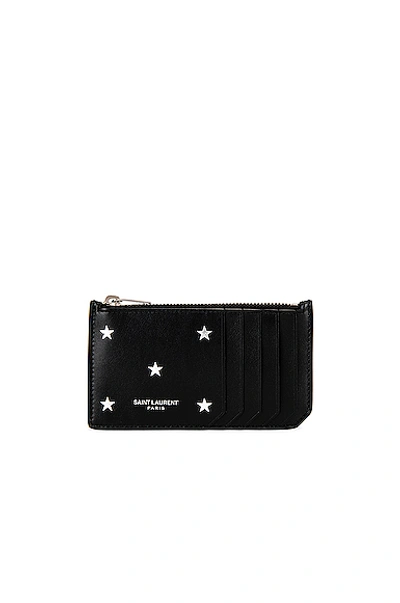 Saint Laurent Zipped Credit Card Case In Black & Platinum