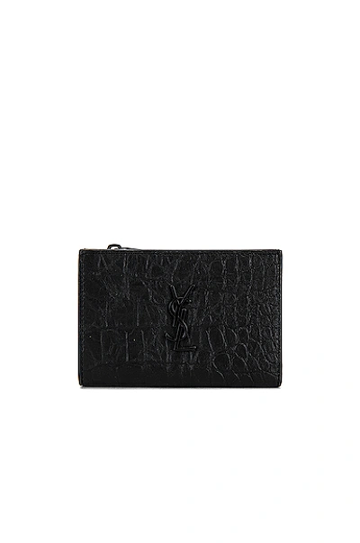 Saint Laurent Bi-fold Zipped Monogram Wallet In Black