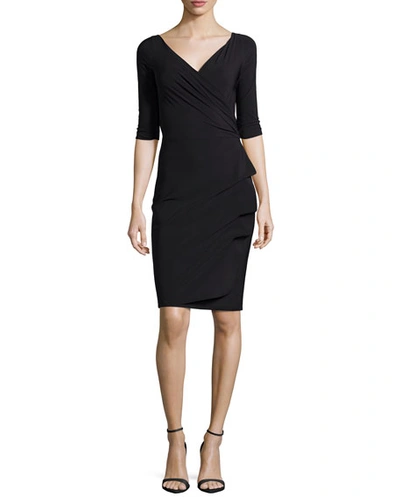 La Petite Robe Di Chiara Boni Florien 3/4-sleeve Jersey Faux-wrap Dress In Black 37