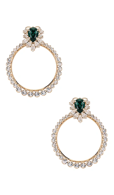 Anton Heunis Post Crystal Cluster Hoop In Green & Gold