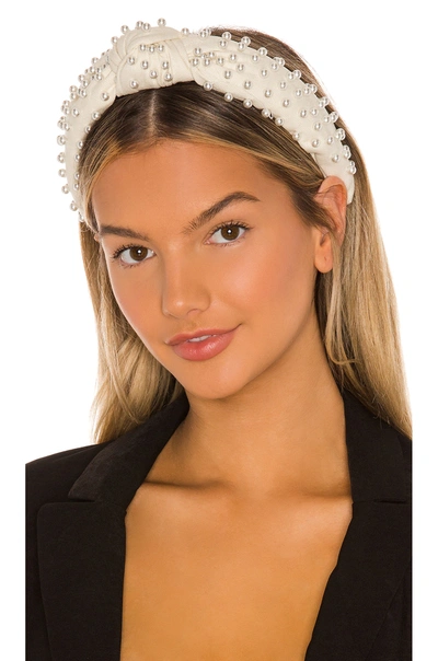 Lele Sadoughi Faux Pearl Beaded Velvet Knotted Headband In White