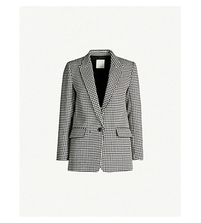 Sandro Houndstooth Wool And Cotton-blend Blazer In Black