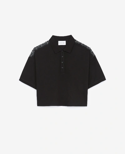 The Kooples Sport Loose-fitting Black Polo Shirt With Lace Detail