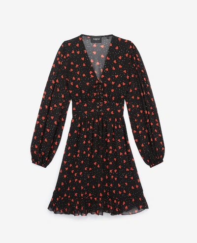 The Kooples Short Light Dress With Print All Over In Black/red