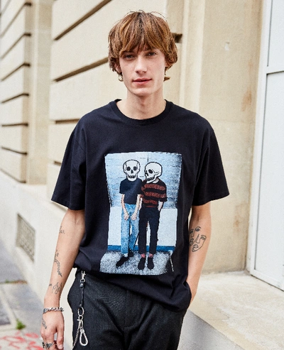 The Kooples Cotton Embroidered Printed Black T-shirt