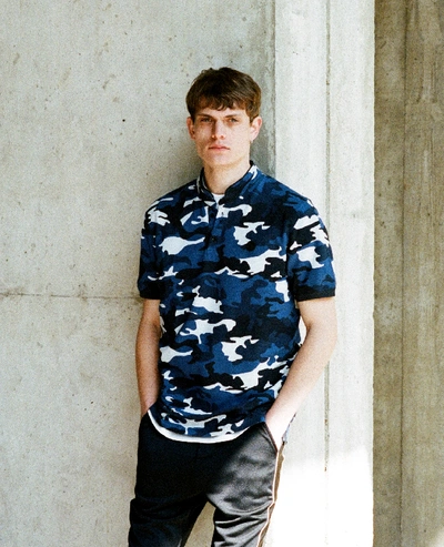 The Kooples Sport Pique Camouglage Printed Blue Polo Shirt In Blue Camo