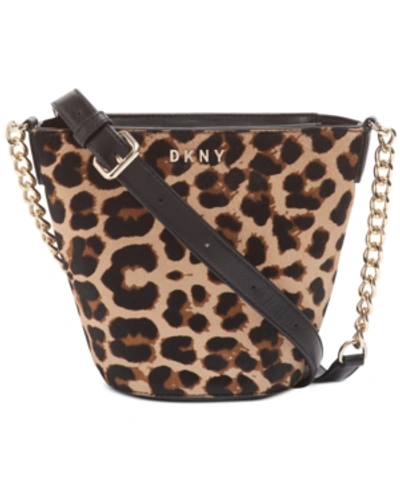Dkny Kim Chain Leather Bucket Bag, Created For Macy's In Black/gold