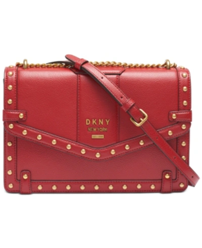 Dkny Whitney Studded Shoulder Bag, Created For Macy's In Bright Red/gold