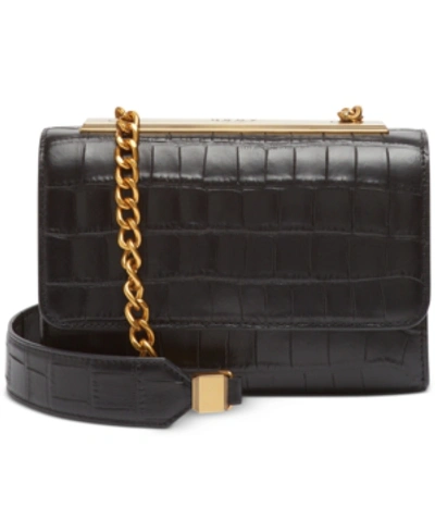 Dkny Cooper Leather Flap Crossbody, Created For Macy's In Black/gold
