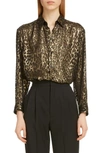 SAINT LAURENT METALLIC BURNOUT LEOPARD SHIRT,590084Y725V