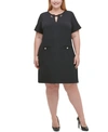 TOMMY HILFIGER PLUS SIZE SCUBA CREPE POCKET SHIFT DRESS