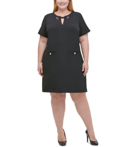 Tommy Hilfiger Plus Size Scuba Crepe Pocket Shift Dress In Black