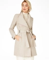 Calvin Klein Petite Belted Toggle Wrap Coat In Oatmeal Twill