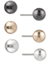 Dkny Tri-tone 3-pc. Set Ball Stud Earrings In Silver