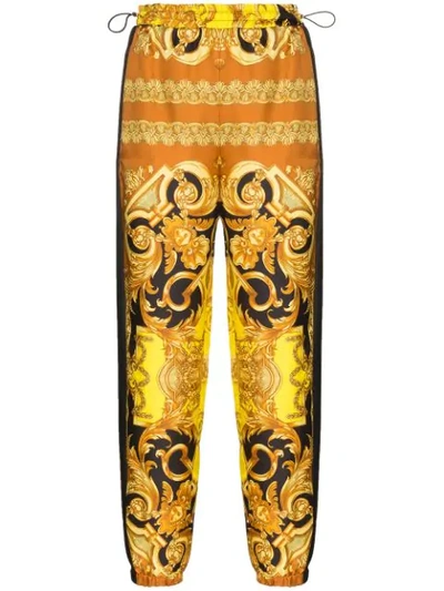 Versace Printed Silk-twill Tapered Track Trousers In Black