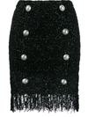 BALMAIN FRINGED TWEED SKIRT