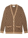 Gucci Rhombus Gg Logo-intarsia Cardigan In Brown