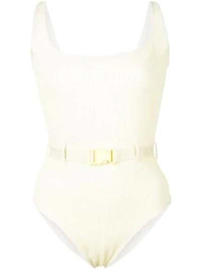 Off-white Belted Scoop Back Swimsuit Yellow